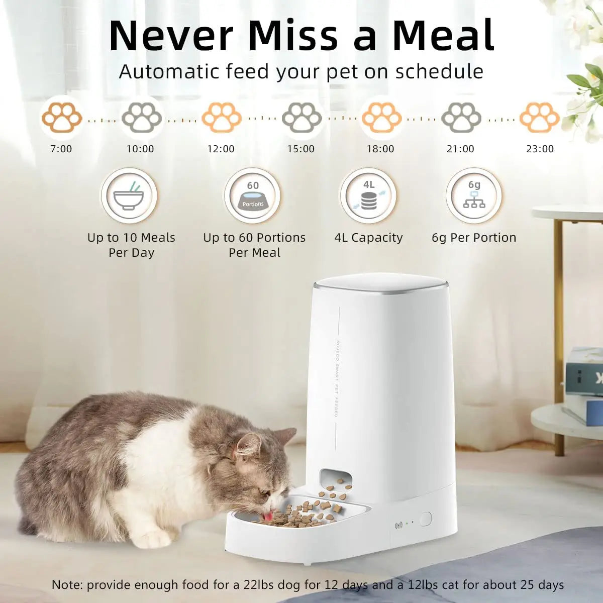 Smart WiFi Pet Feeder 4L – Automatic Cat & Dog Food Dispenser with App Control & Timed Feeding