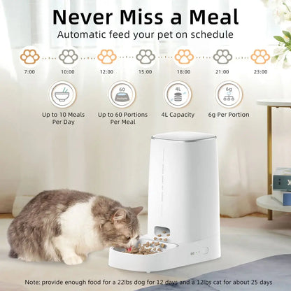 Smart WiFi Pet Feeder 4L – Automatic Cat & Dog Food Dispenser with App Control & Timed Feeding