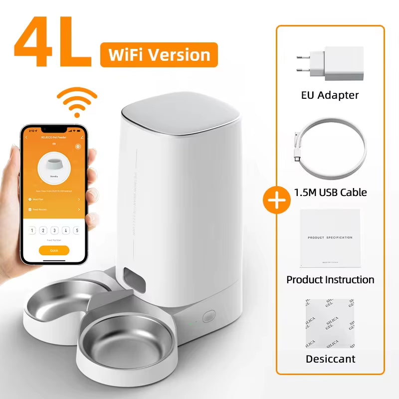 Smart WiFi Pet Feeder 4L – Automatic Cat & Dog Food Dispenser with App Control & Timed Feeding