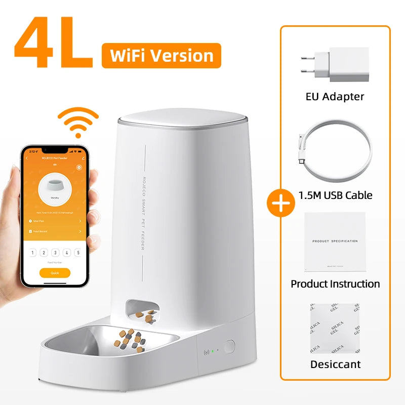 Smart WiFi Pet Feeder 4L – Automatic Cat & Dog Food Dispenser with App Control & Timed Feeding