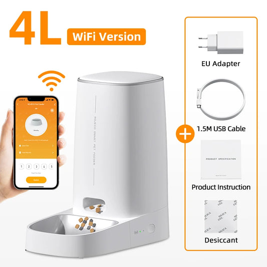 Smart WiFi Pet Feeder 4L – Automatic Cat & Dog Food Dispenser with App Control & Timed Feeding